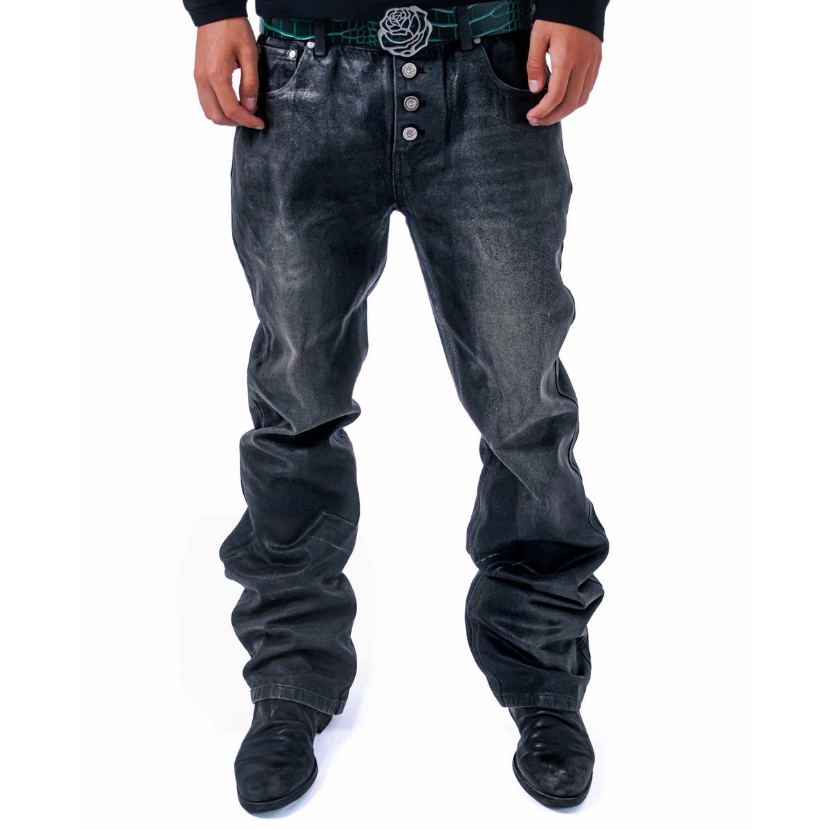 ‘COAL’ WAXED BOOTCUT DENIM